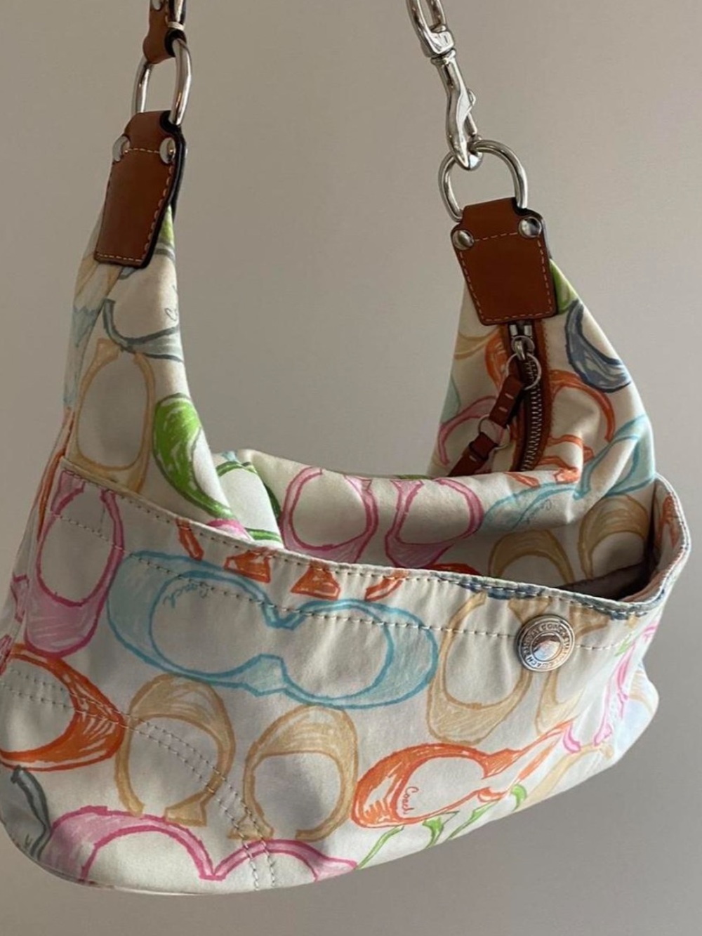 Multicolor Patterned Shoulder Bag - Canvas Hobo